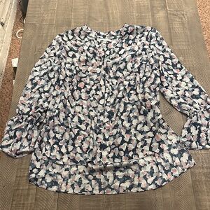 H by Halston Pink and Blue Floral Blouse